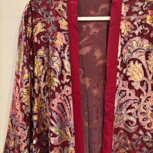 Kimono fior di loto in velluto e organza bordeaux