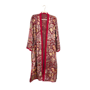 Kimono fior di loto in velluto e organza bordeaux