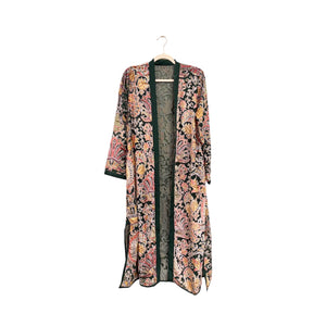 Kimono fior di loto in velluto e organza verde